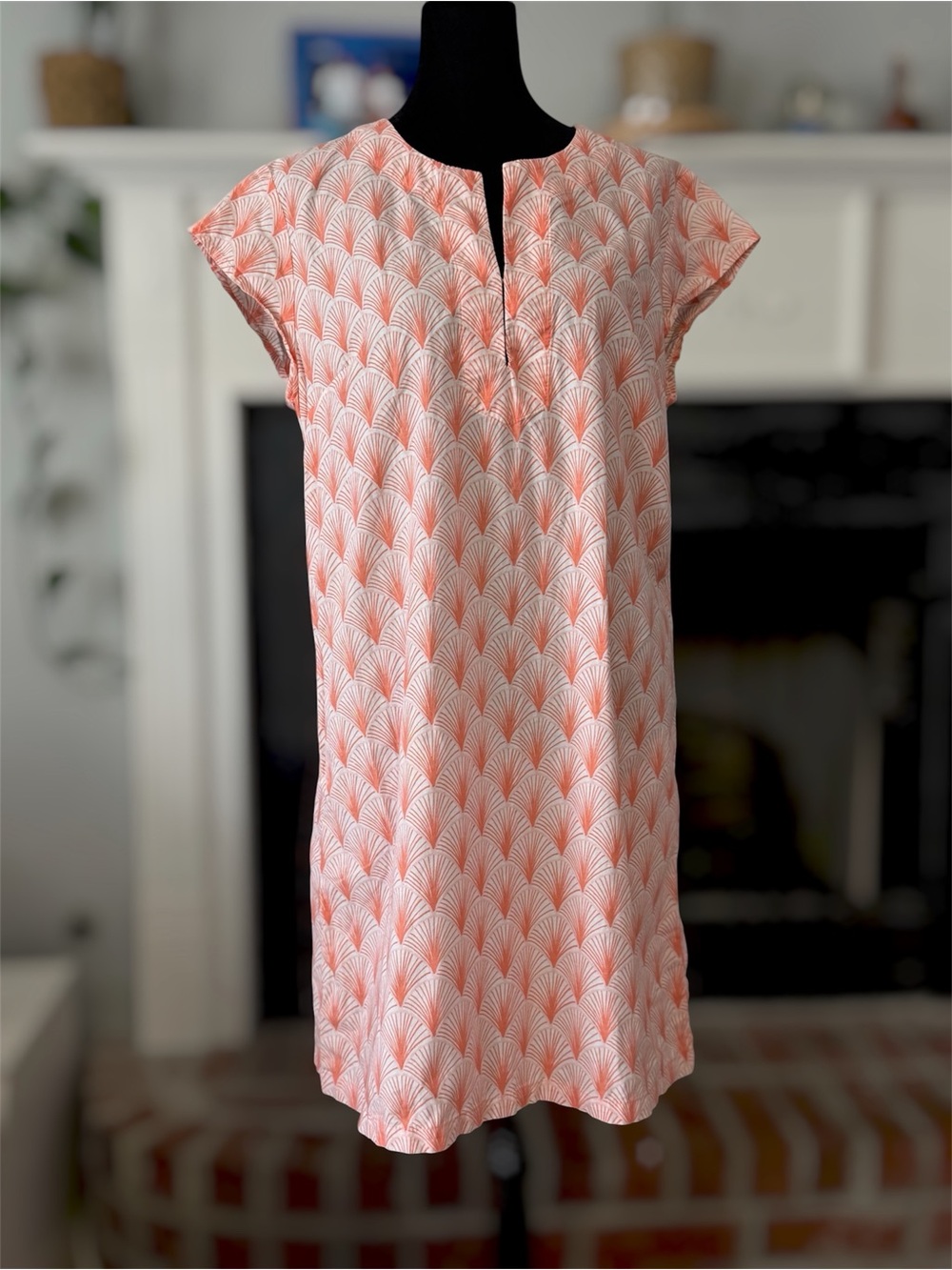 Three Islands Coral & White Printed Shift Dress
